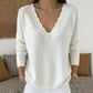Damen Strickpullover mit Muschelkante-V-Ausschnitt