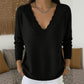 Damen Strickpullover mit Muschelkante-V-Ausschnitt