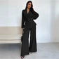 Elegantes 2-teiliges Set für Damen: V-Ausschnitt-Oberteil & Weite Hosen