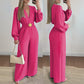 Elegante Jumpsuit mit V-Ausschnitt, weitem Bein und Gürtel