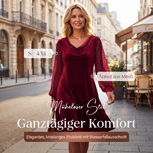 Elegantes Etuikleid für Damen mit Wasserfallausschnitt und knielanger Passform