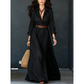 Maxikleid mit langen Ärmeln und Gürtel für Damen, klassischer Kragen, langes Kleid für Urlaub und Resort