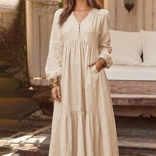 Lässiges V-Ausschnitt-Kleid für Damen – bequem & vielseitig