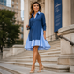 Gestreiftes, mehrlagiges Langarmkleid für Damen