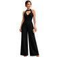 Damen Eleganter Neckholder Spitzen Plissee Weites Bein Overall