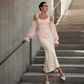 Damen Cold-Shoulder-Oberteil aus geblümten Jacquard