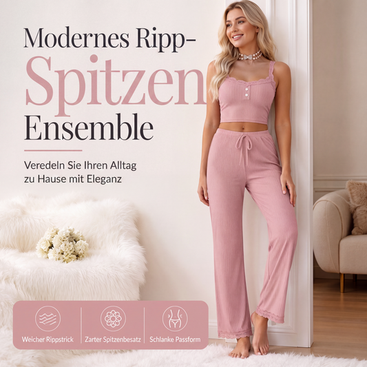 Damen Spitzen-Camisole-Pyjama-Set für den Sommer