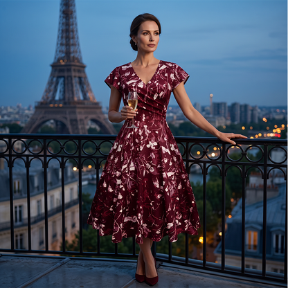 Elegantes bedrucktes Damenkleid mit Taschen