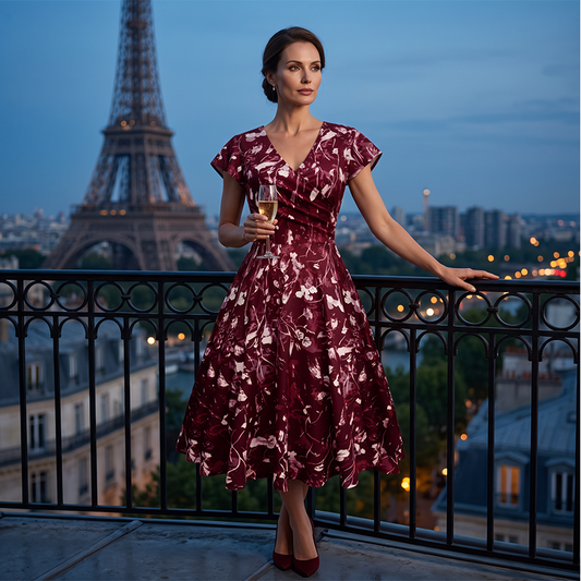 Elegantes bedrucktes Damenkleid mit Taschen