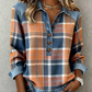 Damen Jeans-Patchwork-Langarmhemd mit Kragen