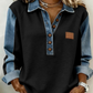 Damen Jeans-Patchwork-Langarmhemd mit Kragen