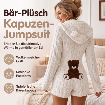 Plüsch-Jumpsuit mit Kapuze und langen Ärmeln für Damen