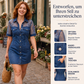 Damen Mode Transparentes Spitzen-Denim-Minikleid