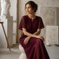 Damen Maxikleid mit V-Ausschnitt und Spitzenhäkelei