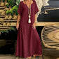 Damen Maxikleid mit V-Ausschnitt und Spitzenhäkelei