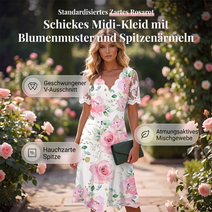 Damenkleid mit Blumenmuster und Spitzenärmeln
