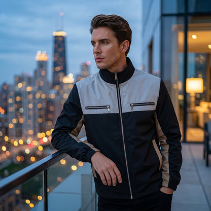 Herren-Stehkragenjacke im Color-Block-Design