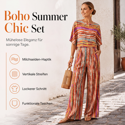 Gestreiftes T-Shirt und Weithosen-Set für Damen