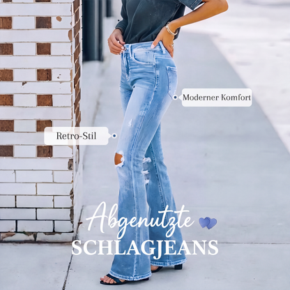 Damen High-Waist-Zerrissene Schlagjeans