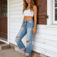 Damen High-Waist-Zerrissene Schlagjeans