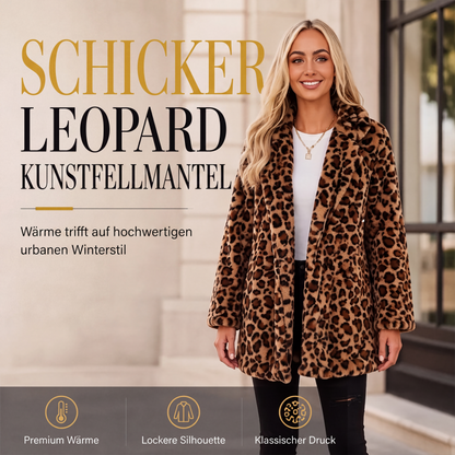 Stilvoller Damen-Kunstfellmantel mit Leopardenmuster
