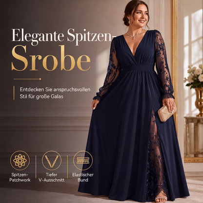 Elegantes Damen-Maxikleid mit V-Ausschnitt und Spitzenapplikationen