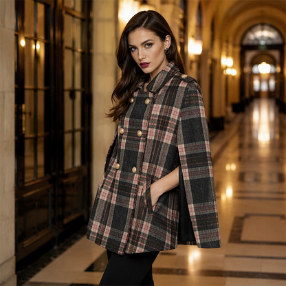 Damen-Cape-Mantel im Vintage-Karomuster