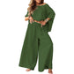 Damen-Off-Shoulder-Oberteil & Weite-Hosen-Set