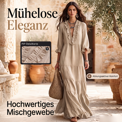 Damen Maxikleid mit Volants, V-Ausschnitt und Stufen