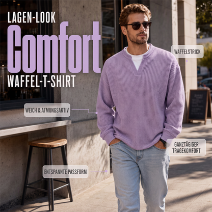 ✨ 50 % RABATT – Damen Waffel-T-Shirt im Layer-Look | Bequemer Alltagsstil mit eleganter Struktur 👚