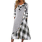 Damen Maxikleid mit Karomuster und Kragen im Patchwork-Stil