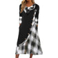 Damen Maxikleid mit Karomuster und Kragen im Patchwork-Stil