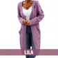Lange Strickjacke mit Kapuze und Taschen für Damen