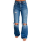 Schicke hochtaillierte Damen-Jeans im Used-Look