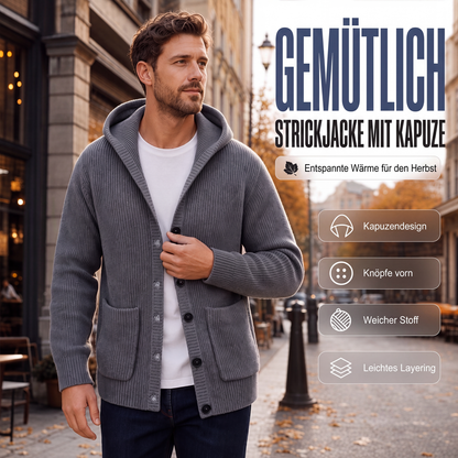 Herren-Strickcardigan mit Kapuze, lässige, lockere Strickjacke mit Knöpfen