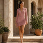 Damen Langarm-Kleid mit Fransen in Slim-Fit-Form