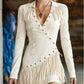 Damen Langarm-Kleid mit Fransen in Slim-Fit-Form