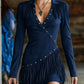 Damen Langarm-Kleid mit Fransen in Slim-Fit-Form