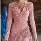 Damen Langarm-Kleid mit Fransen in Slim-Fit-Form