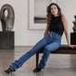 Taillenhohe asymmetrische Crossover-Jeans für Damen