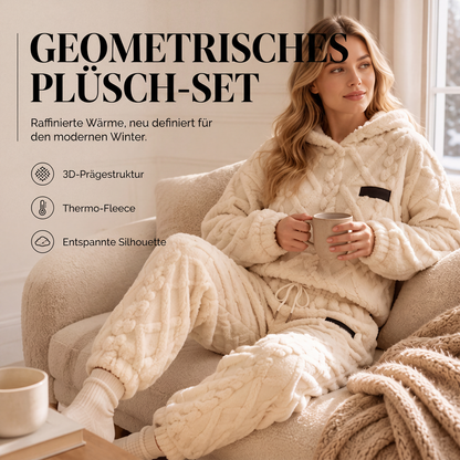 Plüsch-Zopfmuster-Kapuzenpullover und -Hosen-Set für Damen
