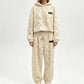 Plüsch-Zopfmuster-Kapuzenpullover und -Hosen-Set für Damen
