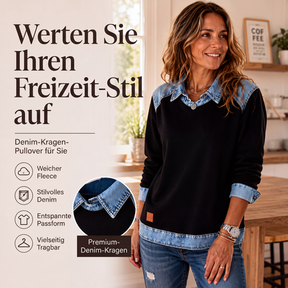 👚 50 % RABATT | Lässiger Look mit besonderem Detail – Damen Sweatshirt mit Denim-Patchwork