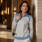 👚 50 % RABATT | Lässiger Look mit besonderem Detail – Damen Sweatshirt mit Denim-Patchwork