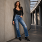 Damen-Jeans im Used-Look mit geradem Bein