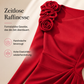 Midi-Kleid für Damen mit Raffungen und 3D-Rosendetails