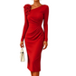 Midi-Kleid für Damen mit Raffungen und 3D-Rosendetails