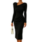 Midi-Kleid für Damen mit Raffungen und 3D-Rosendetails