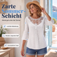 📢📢50%Rabatt!!!🎉✨Damen Freizeit Bluse mit Spitzenbesatz, Lochmuster und 3/4-Ärmeln