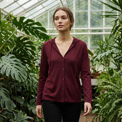 Weites Kapuzen-Cardigan mit Knopfleiste für Damen